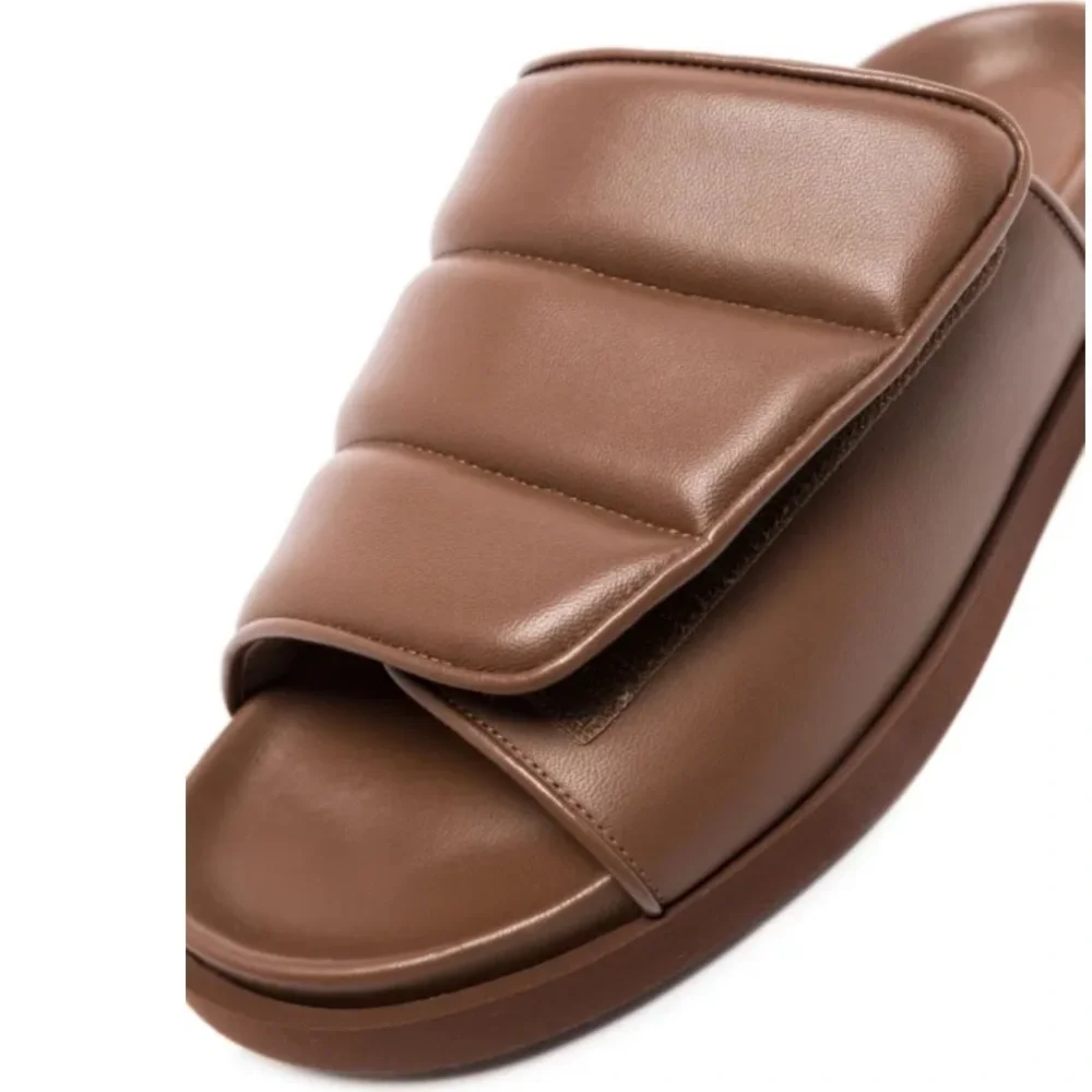Gia Borghini Sandals Padded Strap Slides Quilted in Coffee Brown